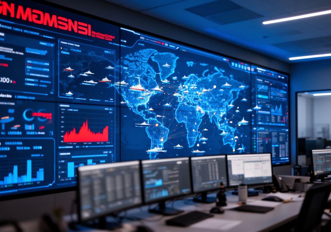 Modern marine data control center with digital displays
