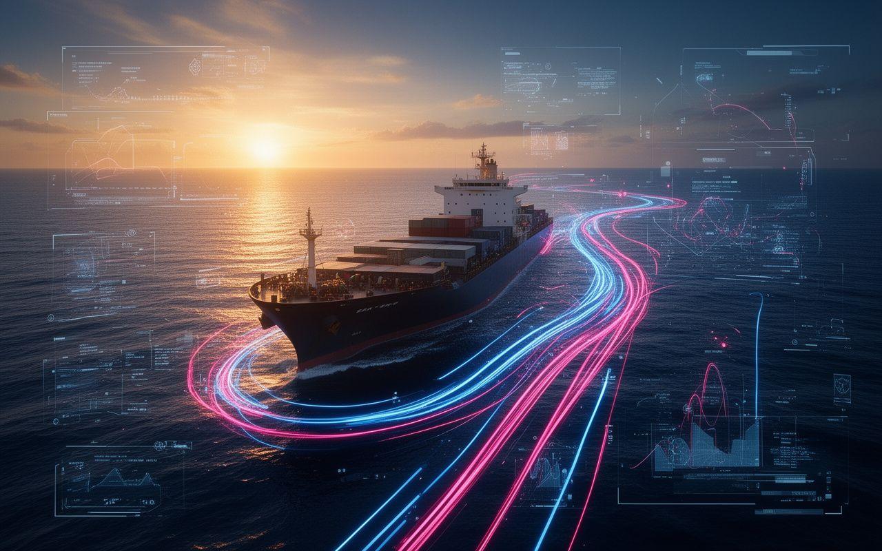 Abstract data visualization showing shipping routes and predictive trends